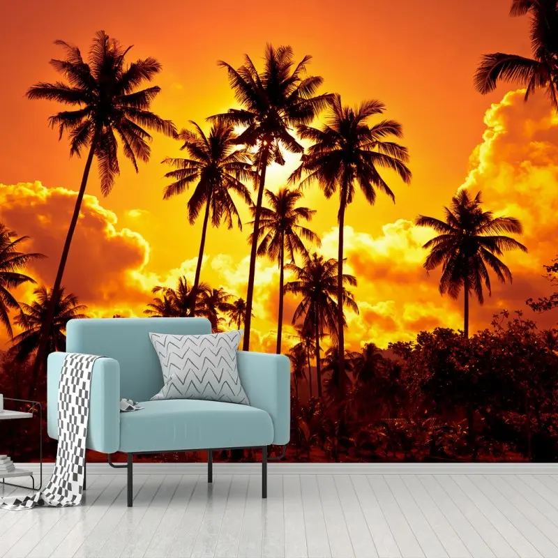 Wall mural tropical sunset palm silhouettes