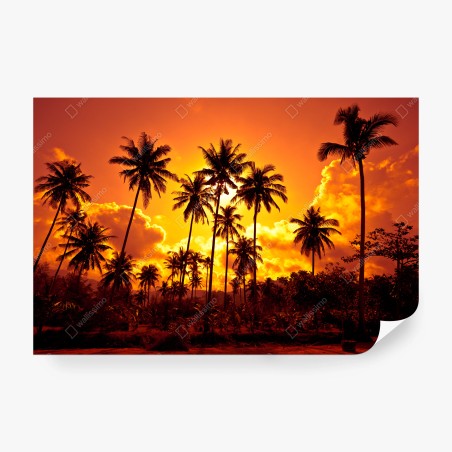 Wall mural tropical sunset palm silhouettes • Wallissimo®