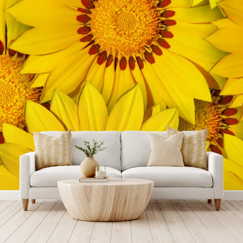 Wall mural vibrant yellow floral collage