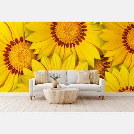 Wall mural vibrant yellow floral collage • Wallissimo®