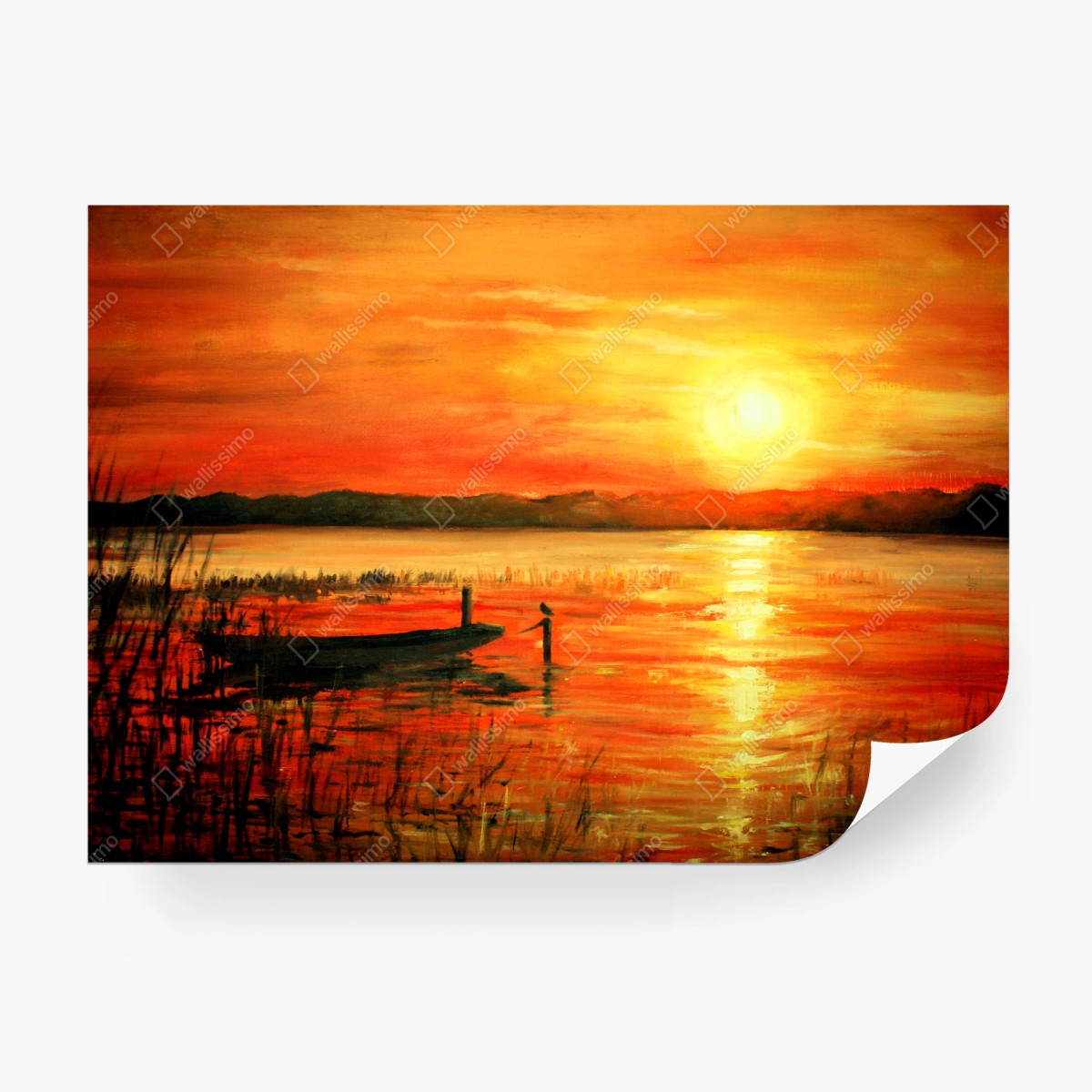 Wall mural golden sunset over tranquil lake • Wallissimo®