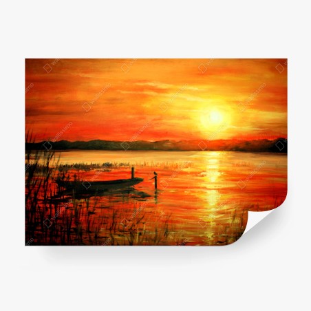 Wall mural golden sunset over tranquil lake • Wallissimo®