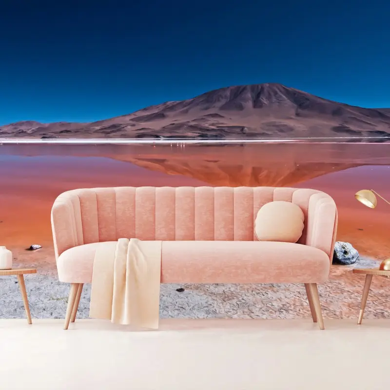 Wall mural mirrored mountain over red salt lake