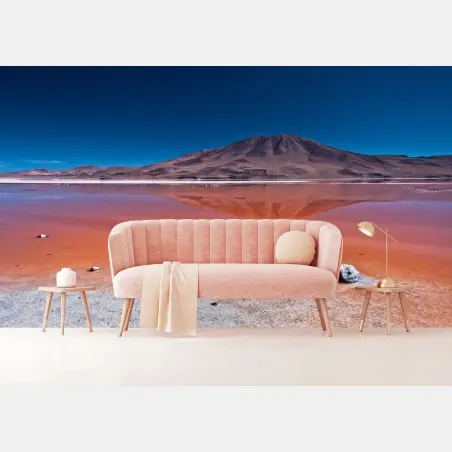 Wall mural mirrored mountain over red salt lake • Wallissimo®