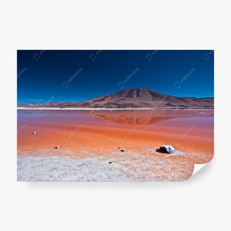 Wall mural mirrored mountain over red salt lake