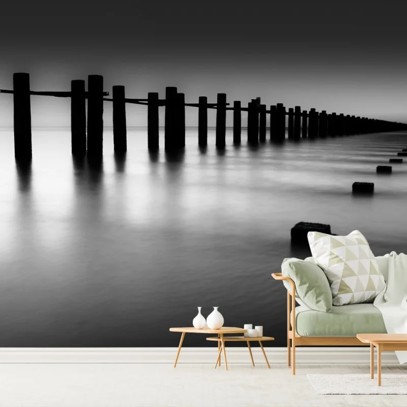 Wall mural endless pier in monochrome • Wallissimo® Wall mural endless pier in monochrome • Wallissimo®