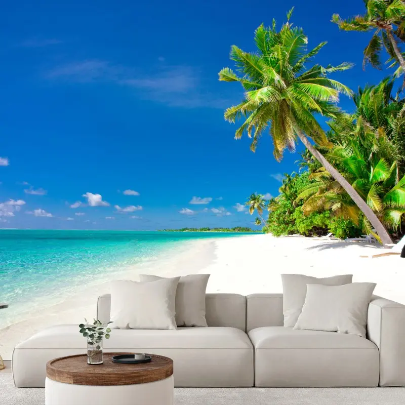 Wall mural tropical turquoise beach with palm trees