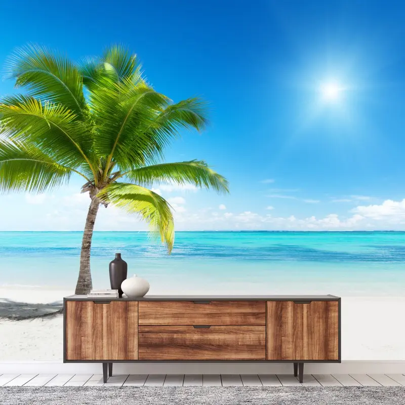 Wall mural tropical palm on turquoise beach