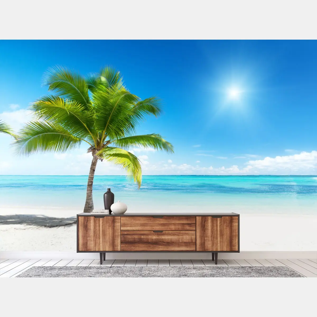 Wall mural tropical palm on turquoise beach • Wallissimo®