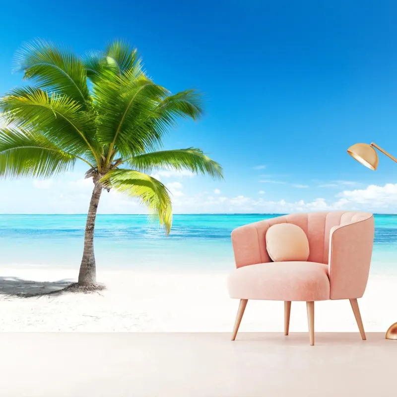 Wall mural tropical palm on tranquil beach
