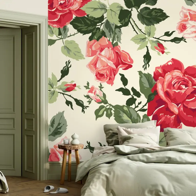 Wall mural vintage red rose floral pattern