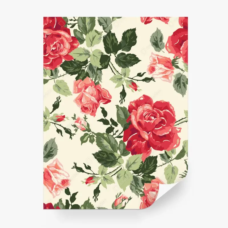 Wall mural vintage red rose floral pattern