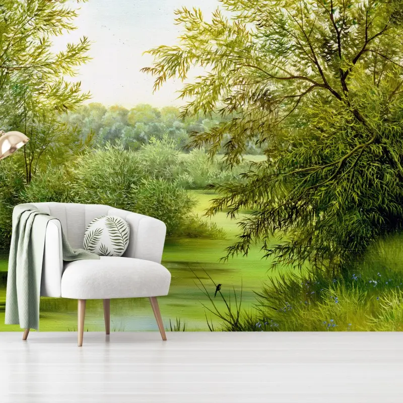 Wall mural serene summer lake landscape