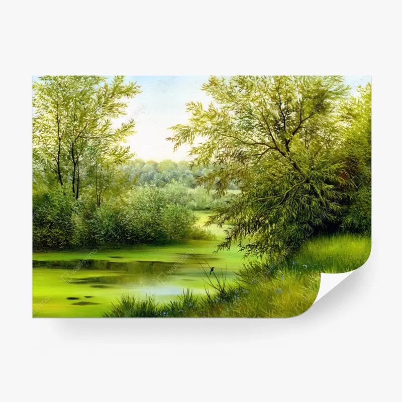 Wall mural serene summer lake landscape