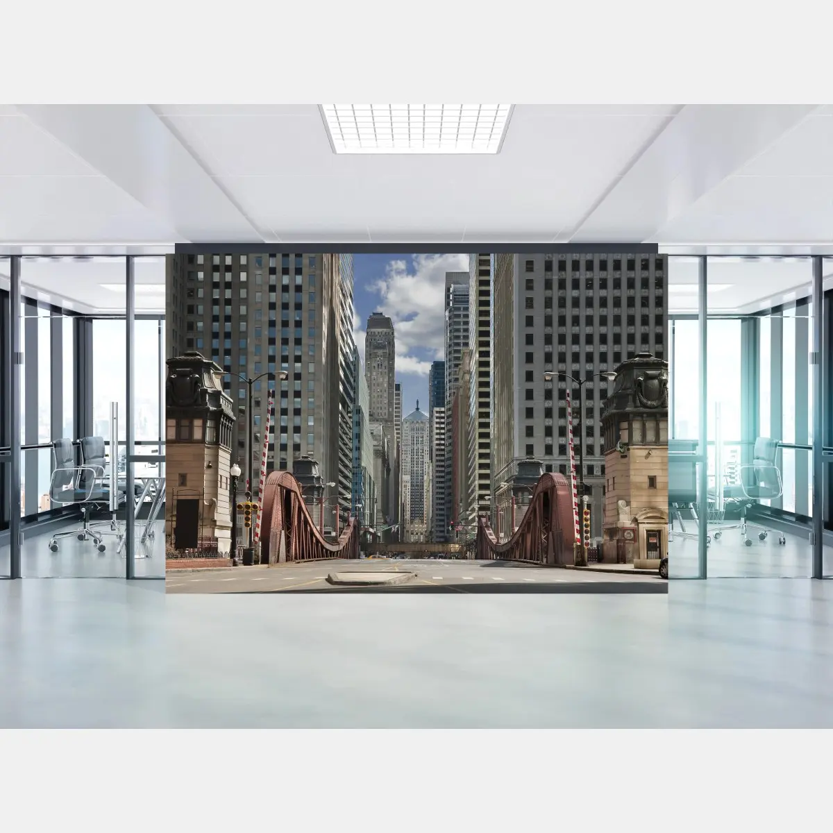 Wall mural urban bridge between skyscrapers • Wallissimo®
