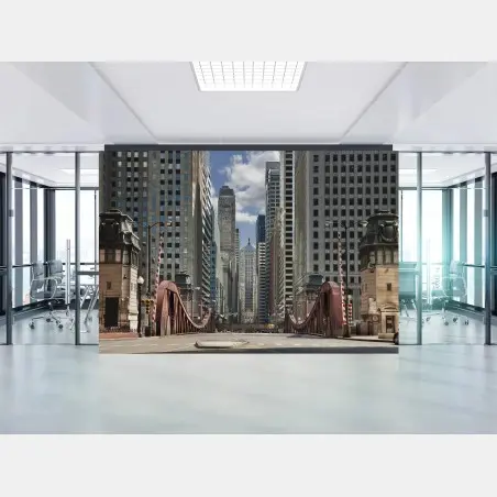Wall mural urban bridge between skyscrapers • Wallissimo®