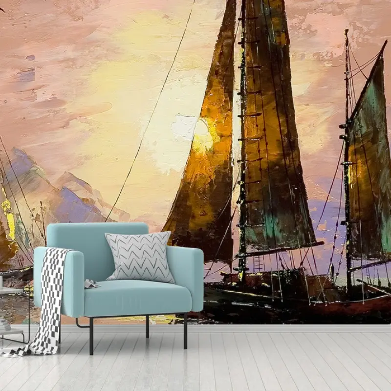 Wall mural golden sails at sunset