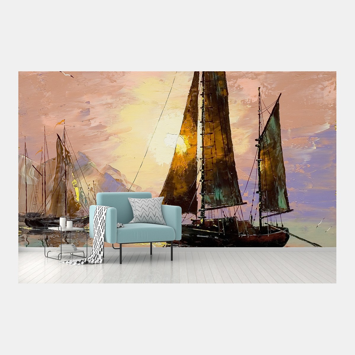 Wall mural golden sails at sunset • Wallissimo®