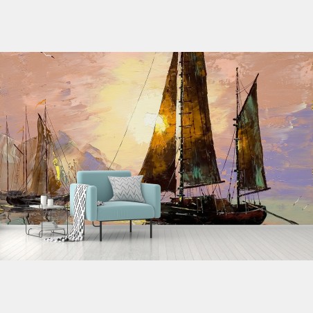 Wall mural golden sails at sunset • Wallissimo®