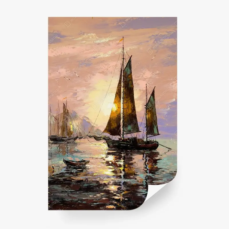 Wall mural golden sails at sunset
