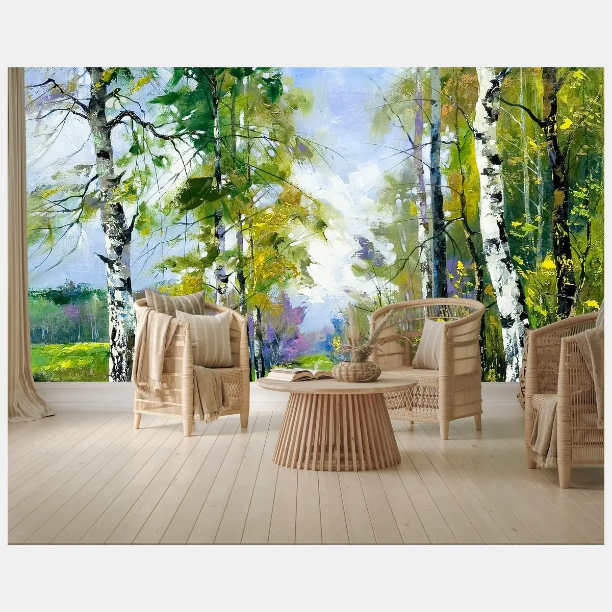 Wall mural spring birch forest path • Wallissimo®