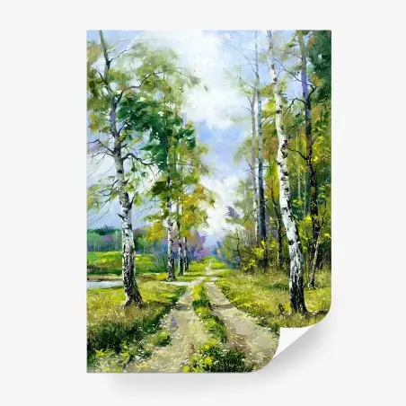 Wall mural spring birch forest path • Wallissimo®