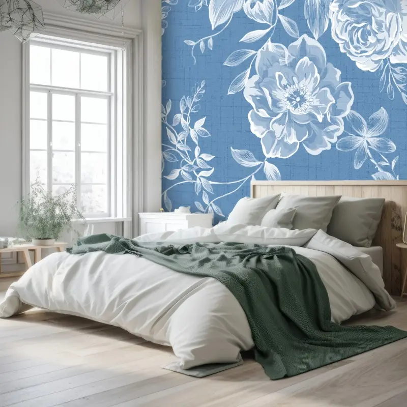 Wall mural blue watercolor floral pattern