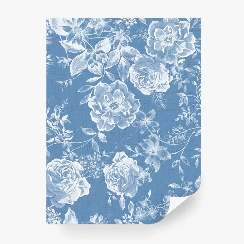 Wall mural blue watercolor floral pattern
