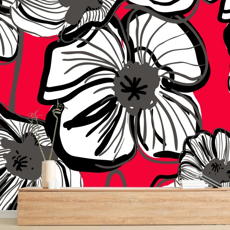 Wall mural bold red poppy floral pattern