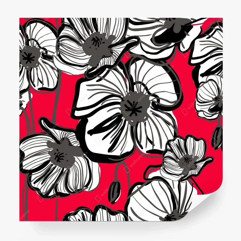 Wall mural bold red poppy floral pattern • Wallissimo® Wall mural bold red poppy floral pattern • Wallissimo®