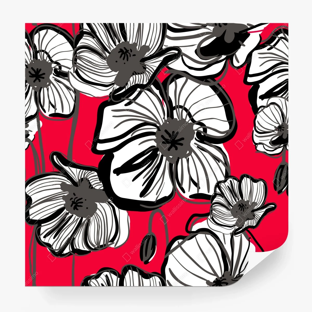 Wall mural bold red poppy floral pattern • Wallissimo® Wall mural bold red poppy floral pattern • Wallissimo®
