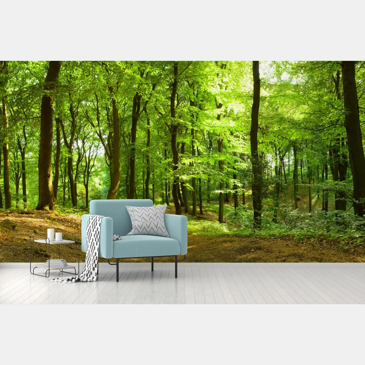 Wall mural serene green forest trail • Wallissimo®