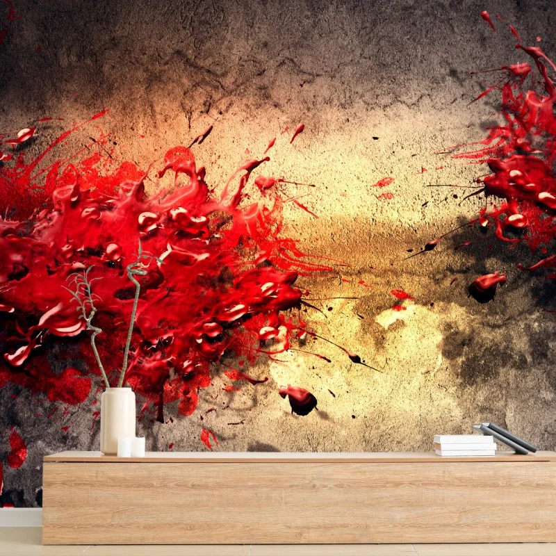 Wall mural bold red paint splash on textured wall