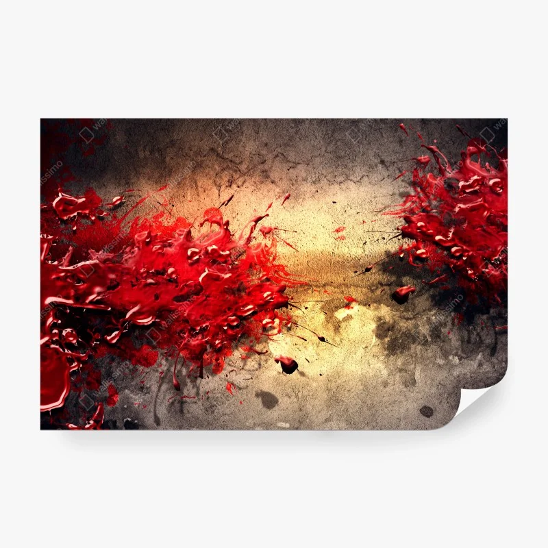 Wall mural bold red paint splash on textured wall