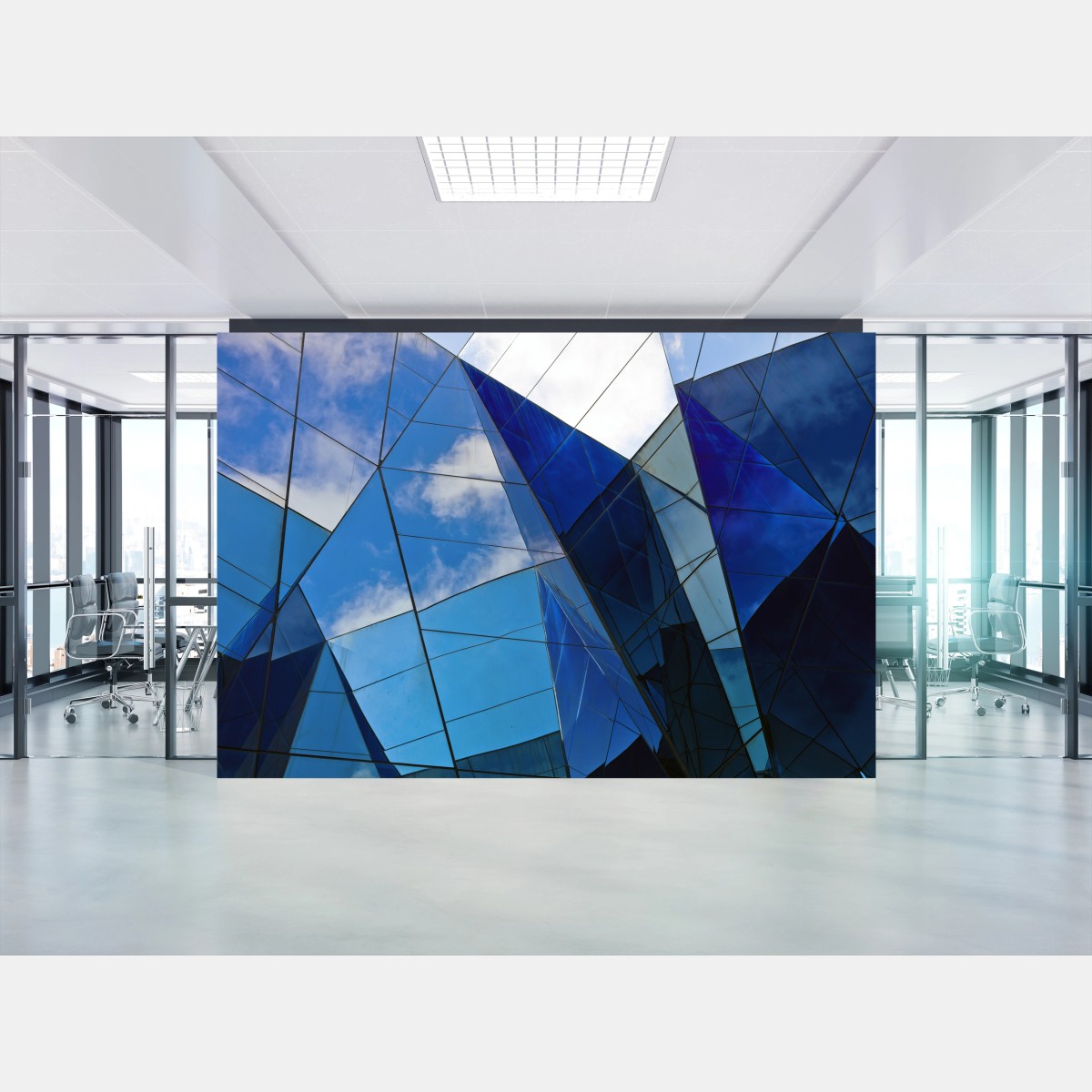 Wall mural blue geometric glass reflections • Wallissimo®