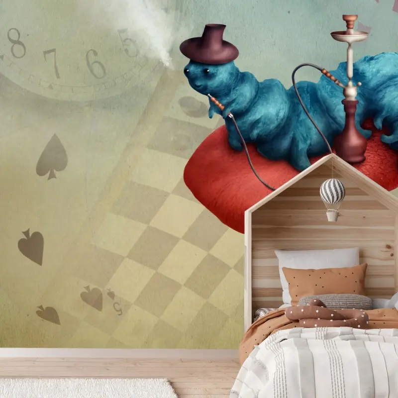 Wall mural hookah-smoking caterpillar on mushroom