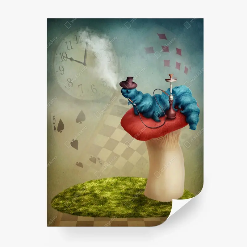 Wall mural hookah-smoking caterpillar on mushroom