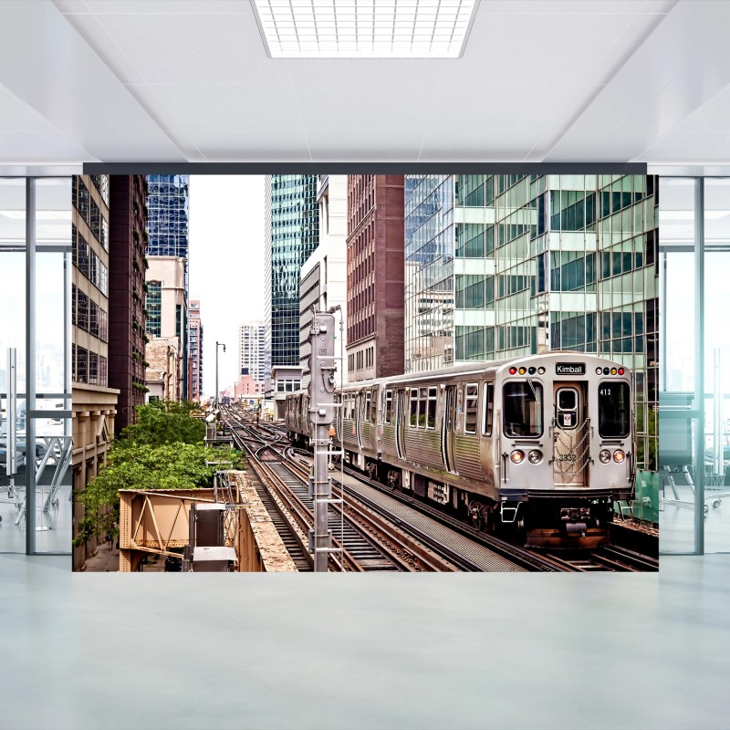 Wall mural downtown elevated train cityscape