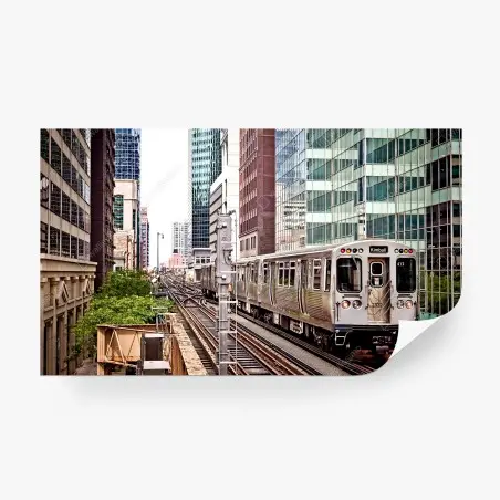 Wall mural downtown elevated train cityscape • Wallissimo®
