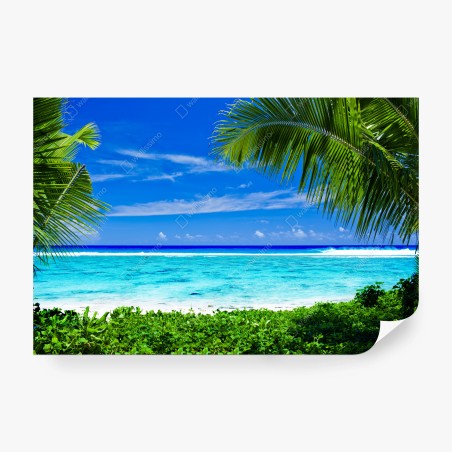 Wall mural tropical lagoon framed by palm trees • Wallissimo®