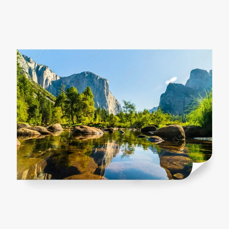 Wall mural tranquil mountain river reflection • Wallissimo® Wall mural tranquil mountain river reflection • Wallissimo®