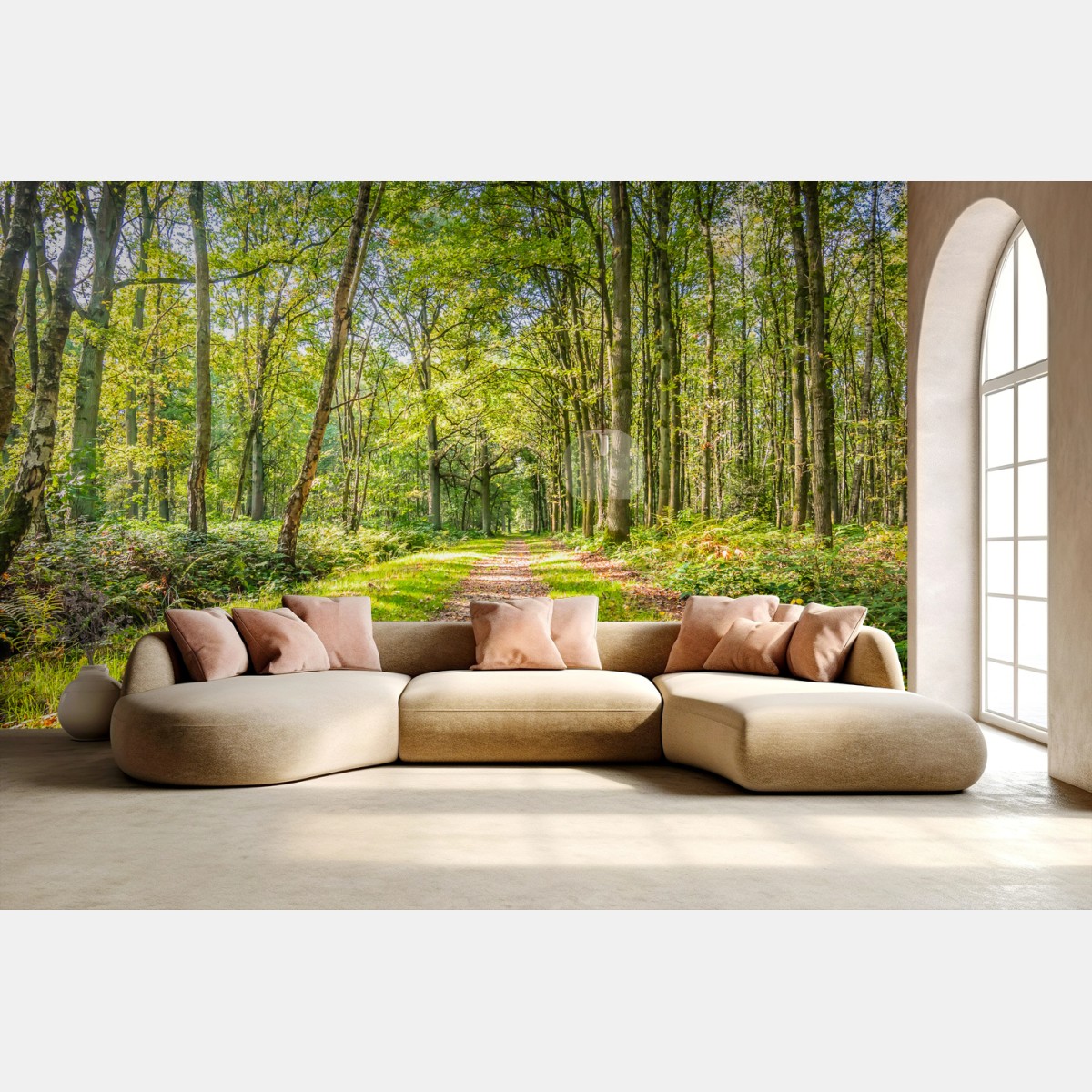 Wall mural sunlit forest trail • Wallissimo®