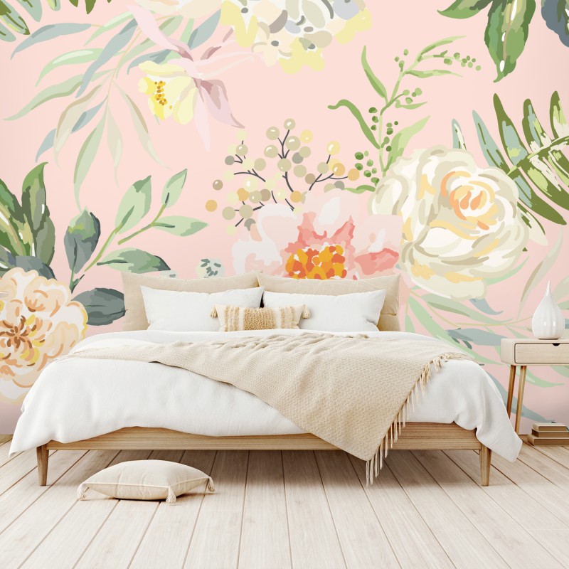 Wall mural delicate pastel floral pattern
