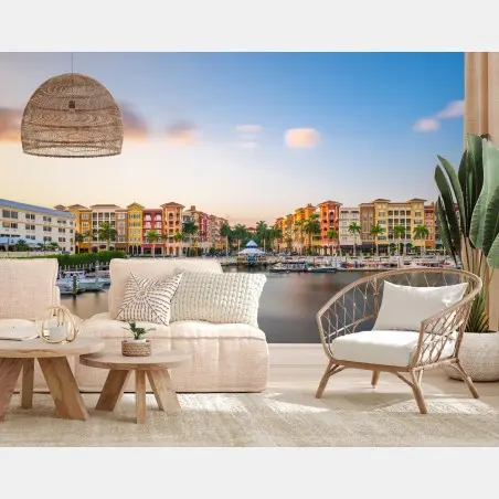 Wall mural Naples waterfront skyline at dusk • Wallissimo®