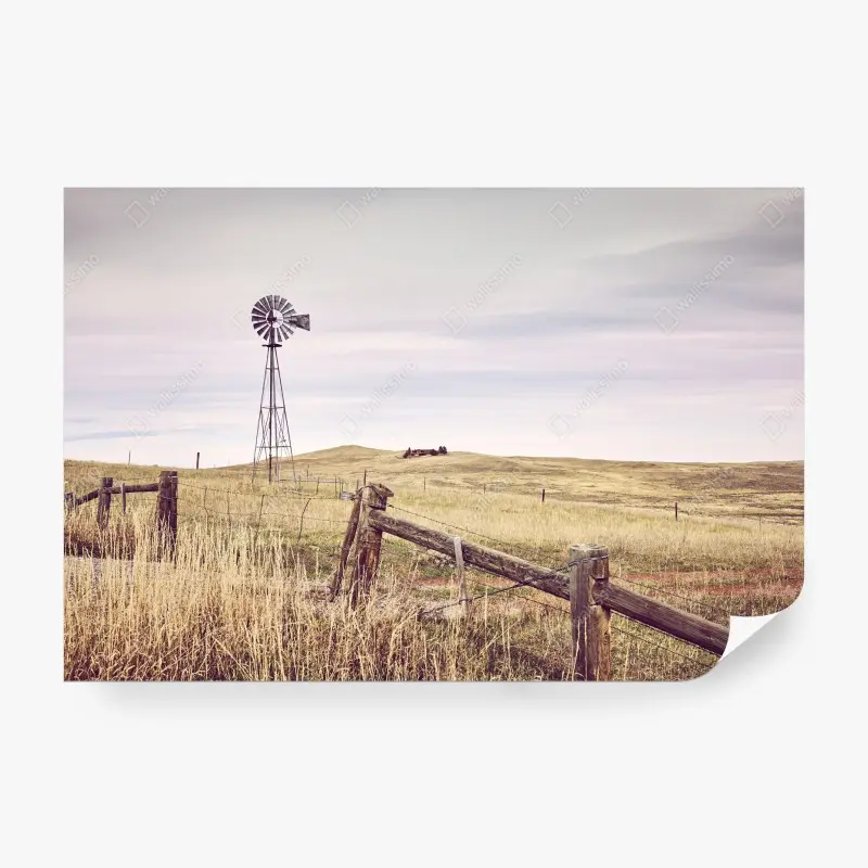 Wall mural serene American prairie windmill