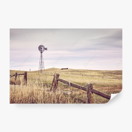Wall mural serene American prairie windmill • Wallissimo®