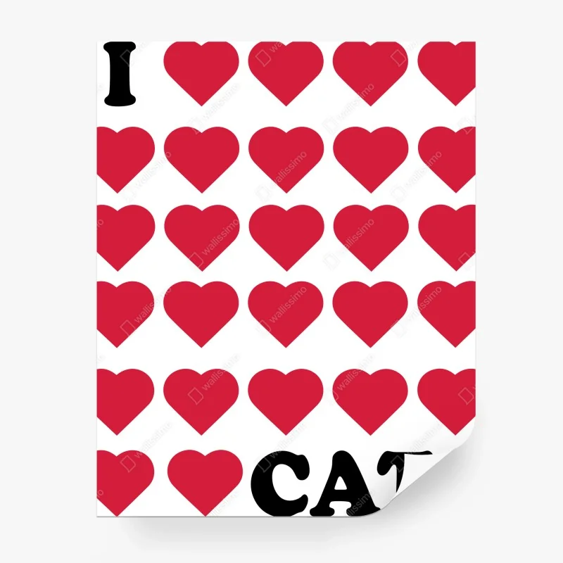 Wall mural i love cats heart pattern • Wallissimo® Wall mural i love cats heart pattern • Wallissimo®