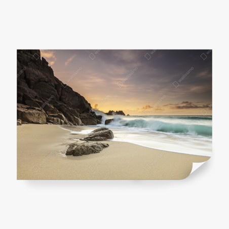 Wall mural serene rocky beach at sunset • Wallissimo®