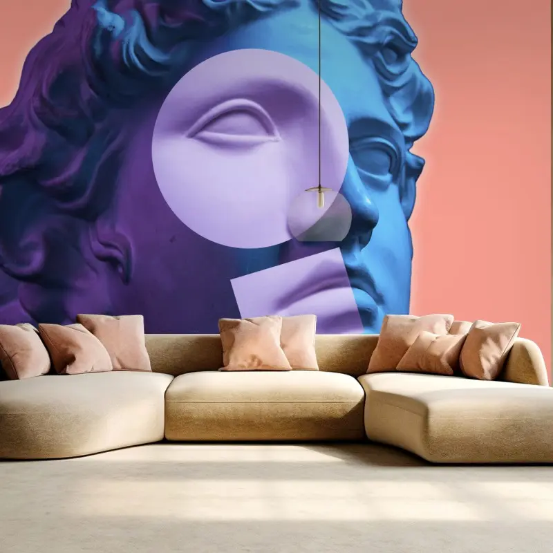 Wall mural duotone classical bust on coral background