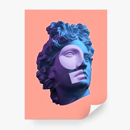Wall mural duotone classical bust on coral background • Wallissimo®